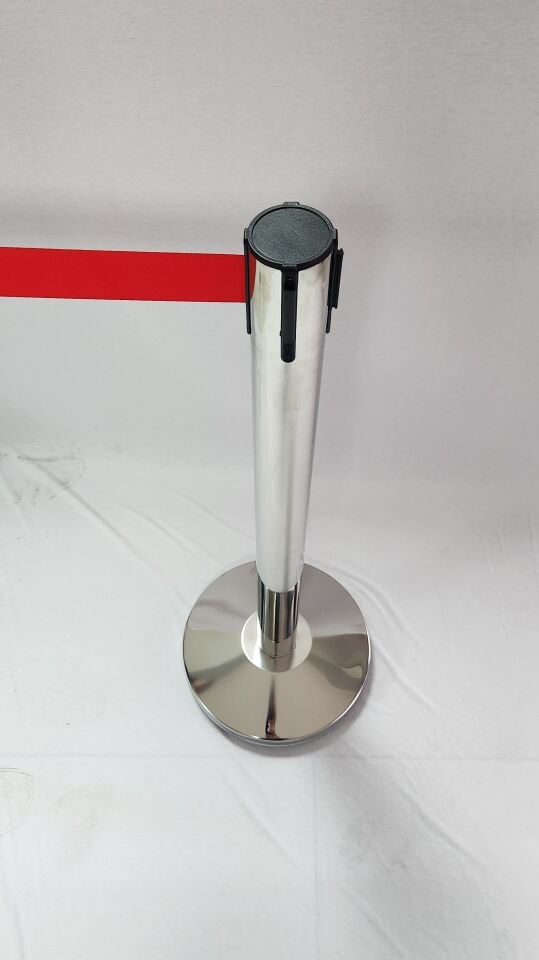 Gümüş / Silver Şerit Bariyer 3mt Şeritli, Şerit Rengi Kırmızı, Paraşüt Kumaşı, Paslanmaz Çelik